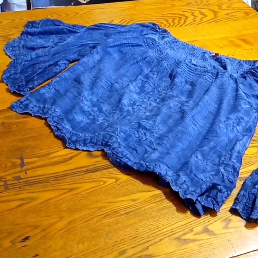 SAFFIRE ANTHROPOLOGIE Womens Top Blouse Shirt BLUE OFF SHOULDER Preowned Used